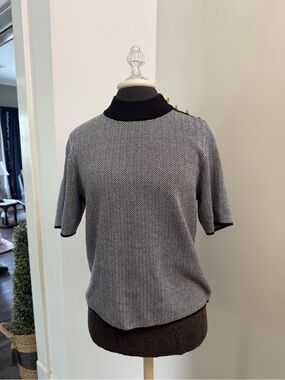 Michael Kors Black and White Herringbone Knit Sweater SIZE L